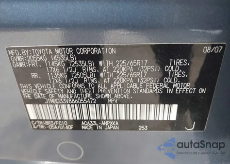 2008 Toyota Rav4 из США, поврежденный, VIN JTMBD33V886055472